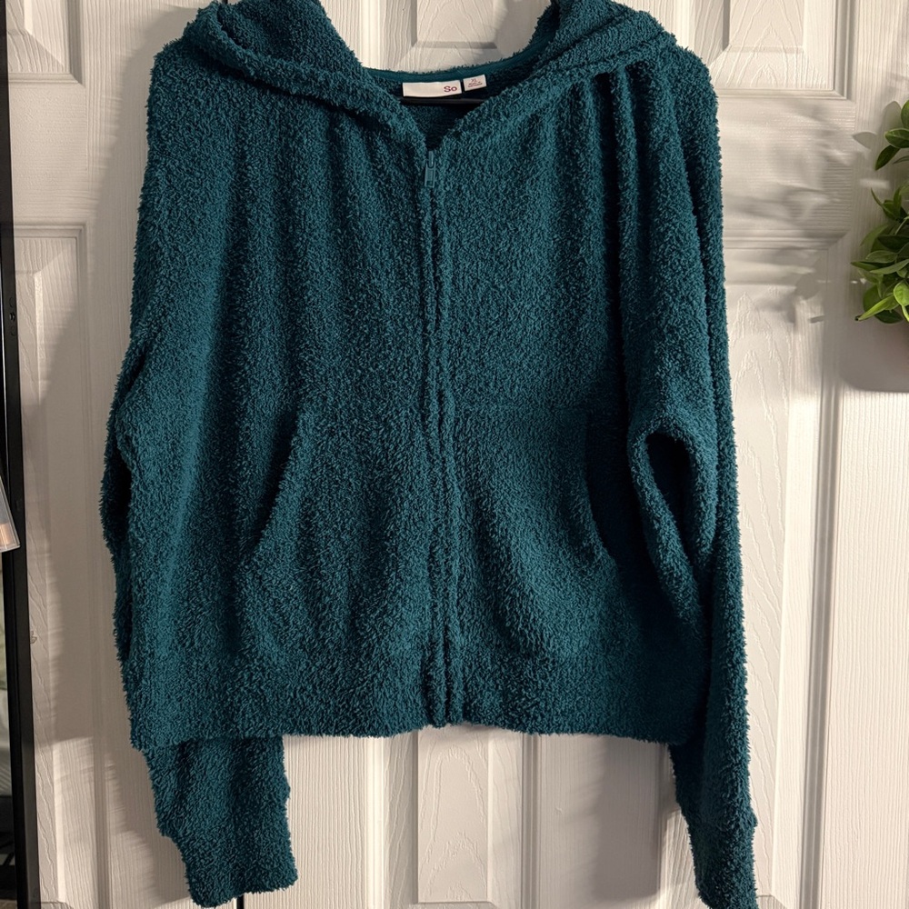 SO Teal Plush Hooded Jacket